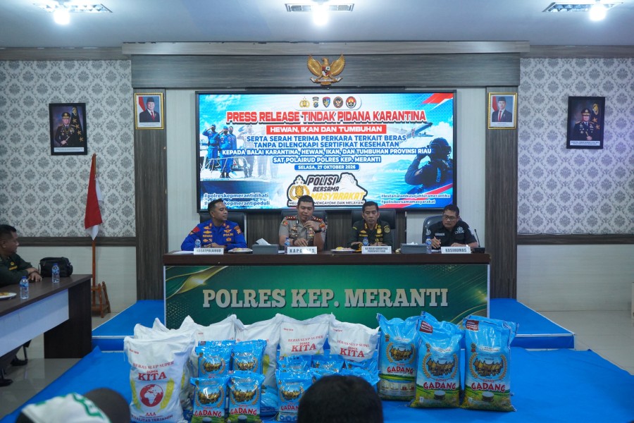 Polres Meranti Serahkan Kasus 25 Ton Beras Tanpa Sertifikat Karantina ke Balai Karantina Riau