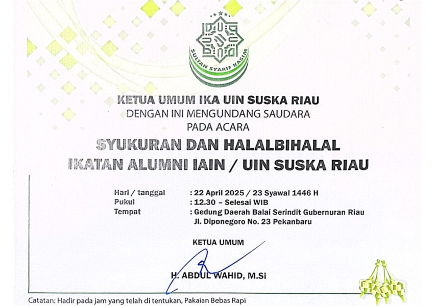 IKA UIN Suska Riau Gelar Halalbihalal dan Syukuran, Perkuat Silaturahmi Alumni dan Dedikasi untuk Daerah