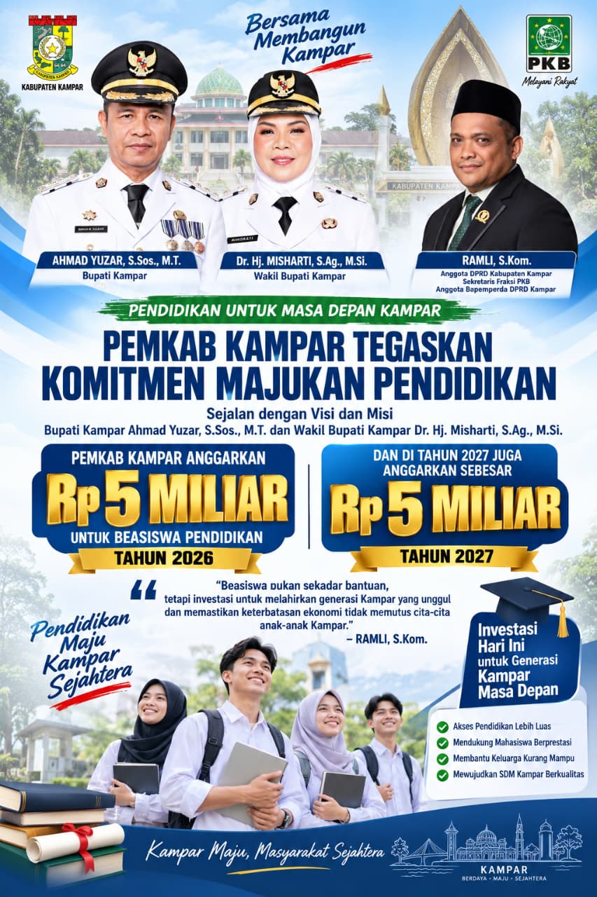 Pemkab Kampar Buka Beasiswa 2026, PKB Kawal Rp5 Miliar hingga Ranperda Inisiatif