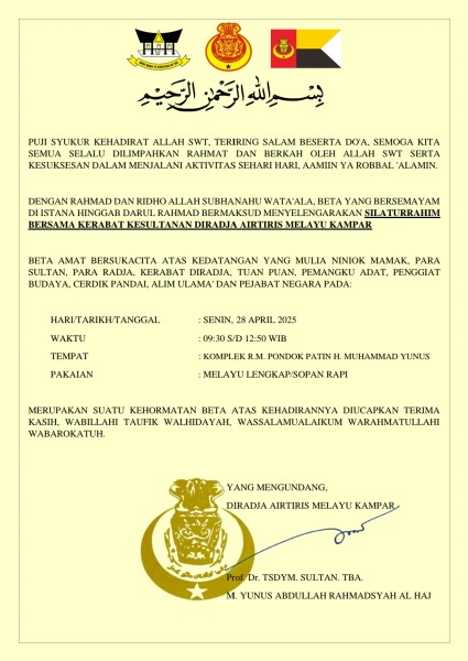 Silaturrahim Kesultanan Diradja Airtiris Melayu Kampar Akan Digelar Senin 28 April 2025