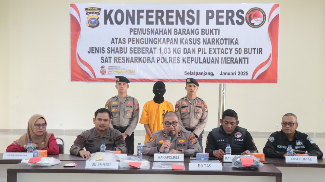Polres Meranti Musnahkan Barang Bukti 1,3 Kg Shabu dan 50 Butir Pil Ekstasi