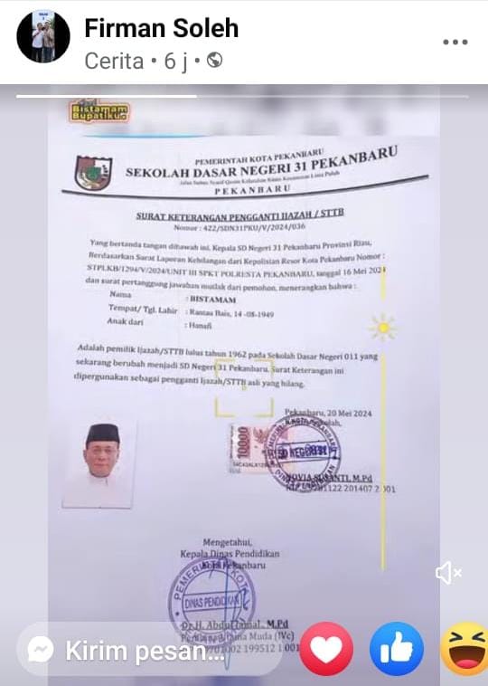 SKPI Bistamam Viral, Dibagikan Firman Soleh di Facebook, Bupati Rohil Terpilih Diduga Langgar Aturan KPU