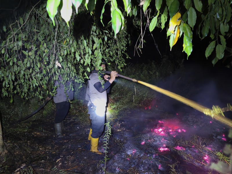 6 Malam Tidur di Lokasi Karhutla, Kapolres Meranti AKBP Gede Adi Padamkan Api Hingga Dini Hari