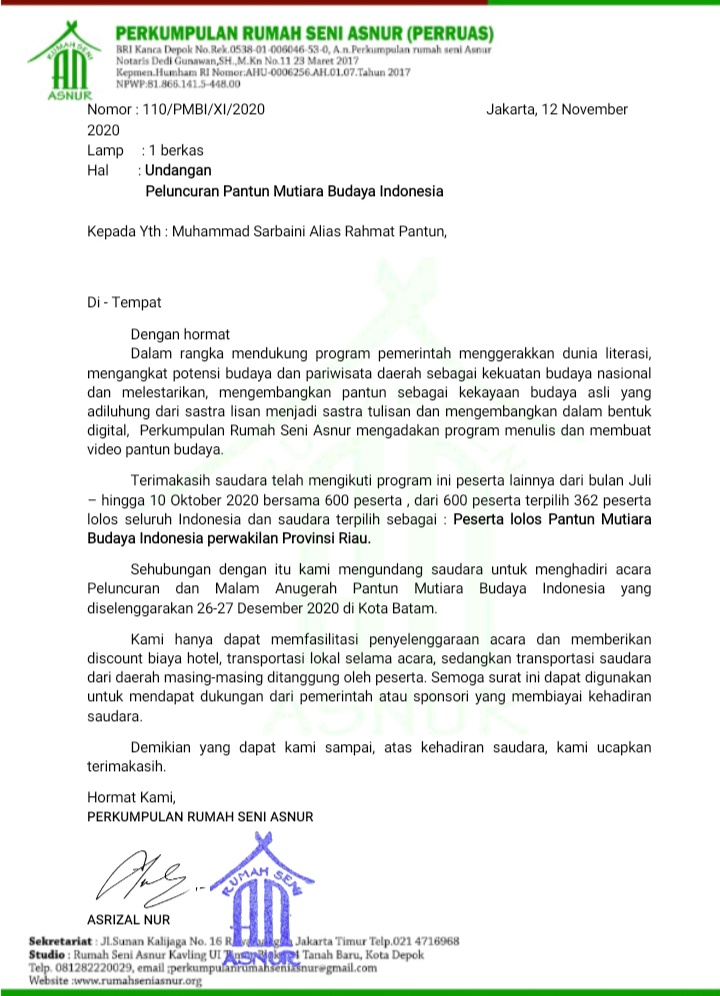 Muhammad Sarbaini Wakili Riau di Lomba Pantun Tingkat Nasional