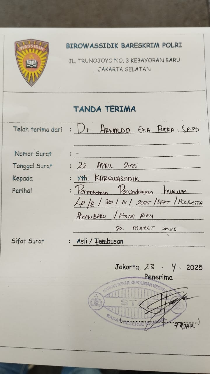 Direktur RSD Madani Ajukan Permohonan Perlindungan Hukum ke Bareskrim Polri