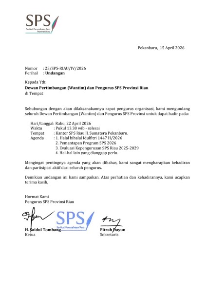 SPS Riau Akan Reshuffle Pengurus, Evaluasi Kinerja hingga Matangkan Program Strategis 2026