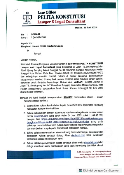 Redaksi riauterbit.com Sampaikan Tanggapan atas Somasi Saudara Alfian