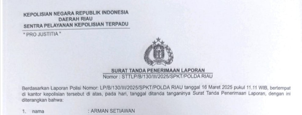 Sengketa Tanah Rawang Air Putih Siak Masuki Babak Baru, Andri M Dilaporkan ke Polda Riau Oleh Arman Setiawan