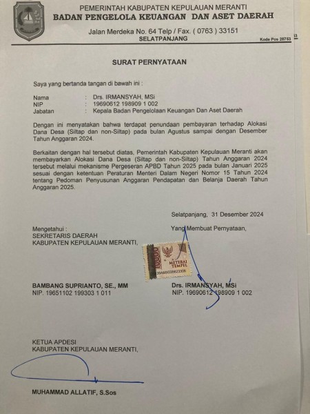 Kades Laporkan Bupati ke Organisasi Desa Bersatu, Akibat ADD di Kepulauan Meranti Masih Tertunda, Perangkat Desa Kecewa: Kami Selalu Diberi Harapan Palsu