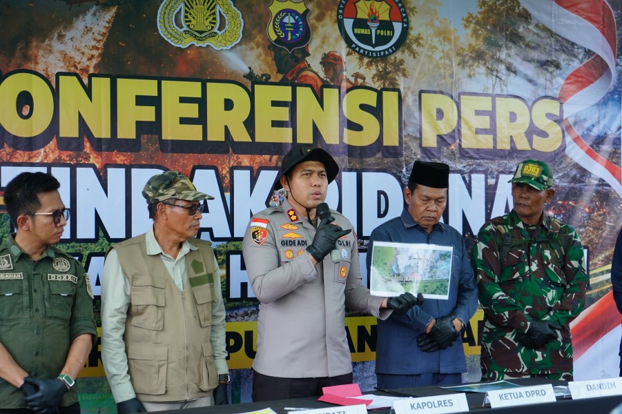 Karhutla 85 Hektare, Polres Meranti Tetapkan Satu Tersangka, Adakan Konferensi Pers